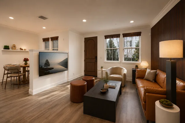Living room with natural light and open layout at a furnished townhouse